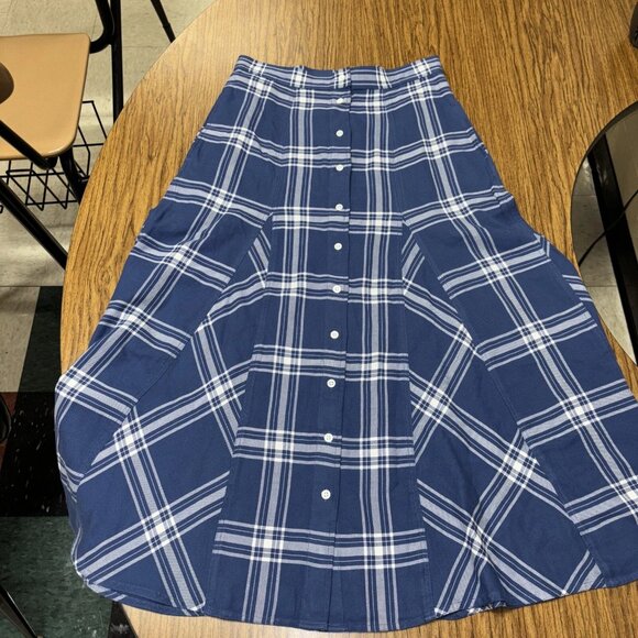 Polo Ralph Lauren Dresses & Skirts - Polo Ralph Lauren Blue Plaid Button-Front Twill A-Line Midi Skirt Women’s